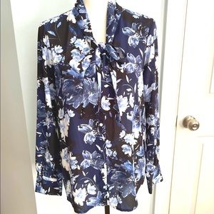Karl Lagerfeld Sophisticated Blue Floral Blouse M